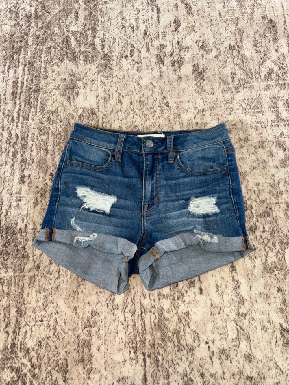 PacSun Medium Blue Distressed Cuffed Denim Shorts